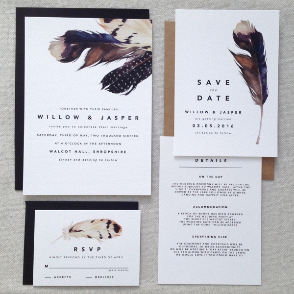 Bohemian Feather Wedding Stationery Suite