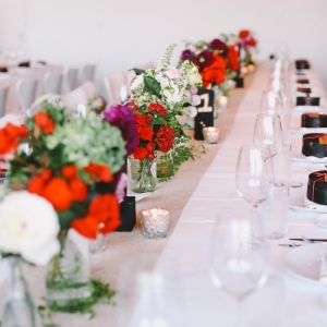 Simple Tablescape with Red Floral Centrepieces