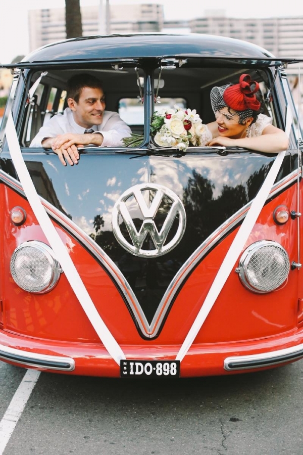 Bride & Groom in a Vintage VW Camper