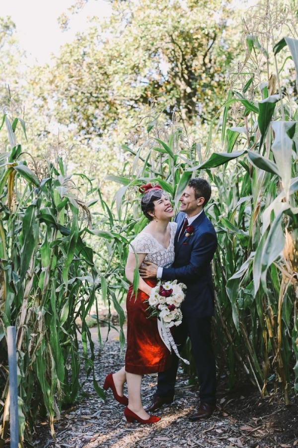 Vintage Inspired Bride in Red and Groom