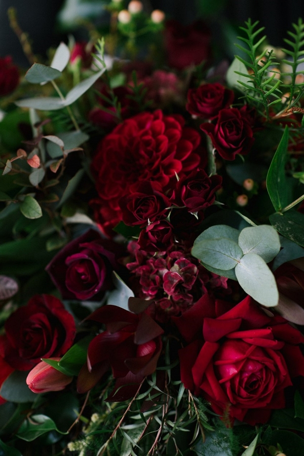 Deep Red Blooms for a Fall Bridal Bouquet