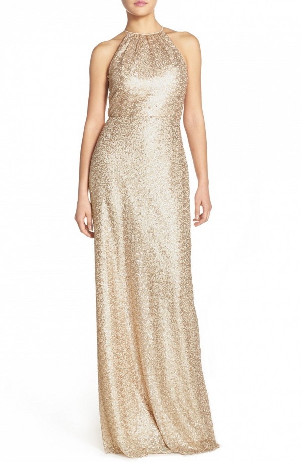 'Chandler' Sequin Tulle Halter Style Bridesmaid Dress