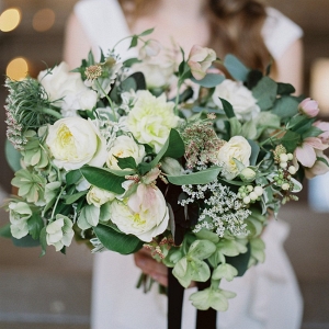 Green & White Bridal Bouquet for a City Hall Elopement