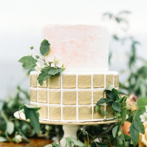 Watercolor and gold wedding cake on Chic Vintage Brides