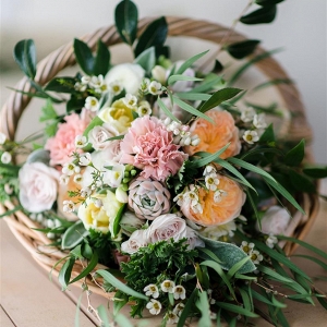 Country Garden Inspired Bridal Bouquet in a Basket