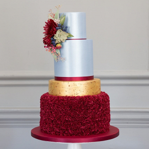 Red and ice blue wedding cake