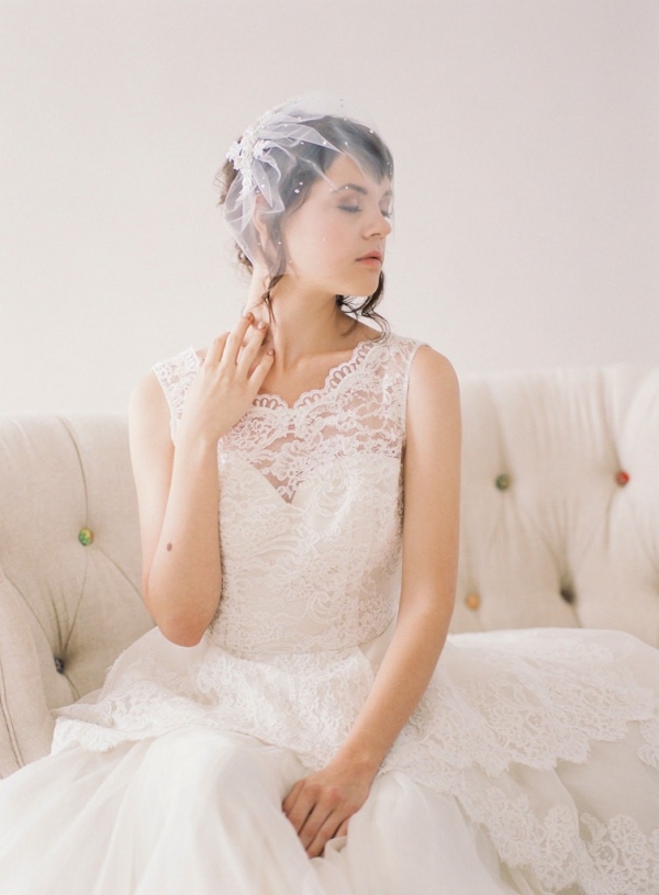 Crystal Lace Tulle Birdcage Veil by January Rose Bridal Photography - Desi Baytan Photography
