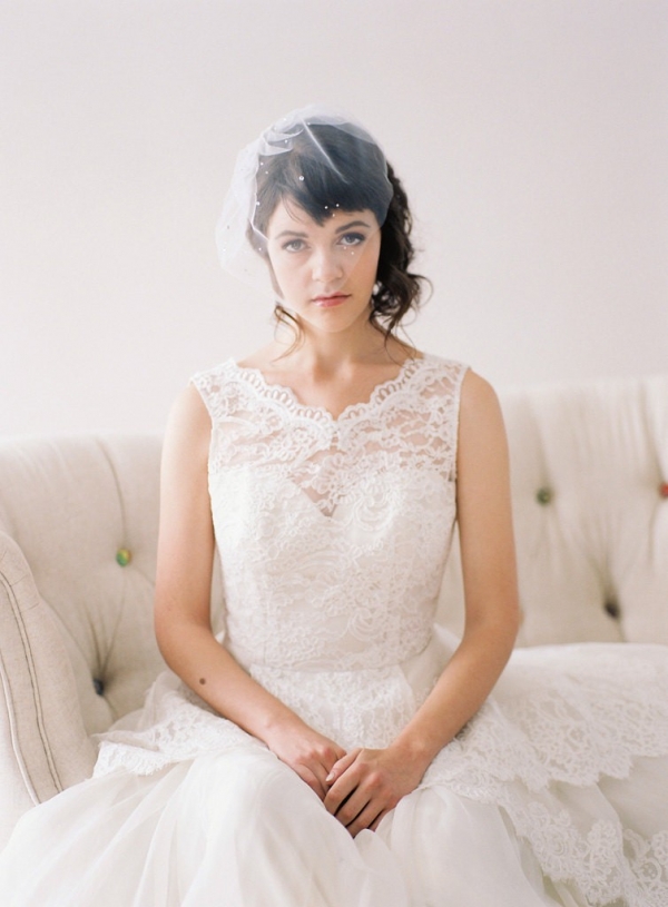 Crystal Lace Tulle Birdcage Veil by January Rose Bridal