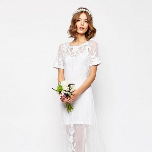 Sheer Lace & Pearl Wedding Dress