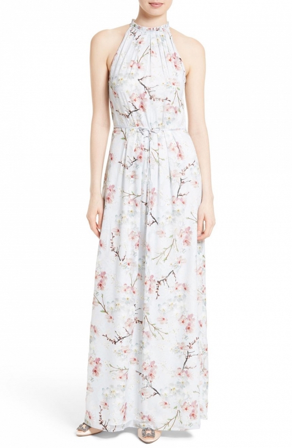'Elynor' Blossom Print Maxi Bridesmaid Dress