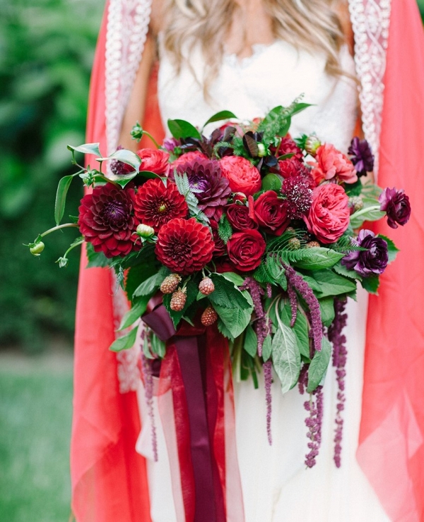 Romantic Red & Purple Bridal Bouquet