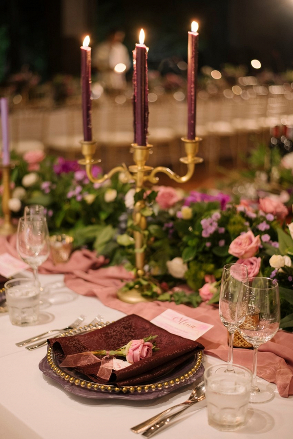 Romantic plum and pink place setting