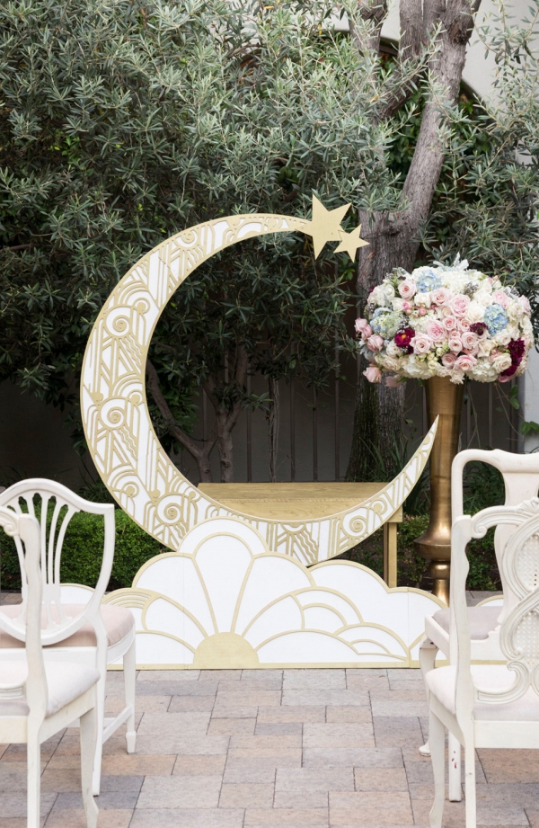 Art Deco Paper Moon Wedding Ceremony Backdrop