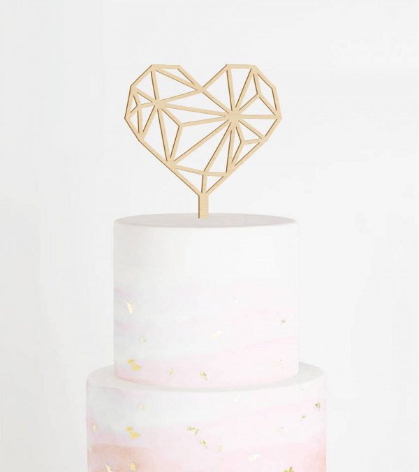 Geometric Heart Wedding Cake Topper