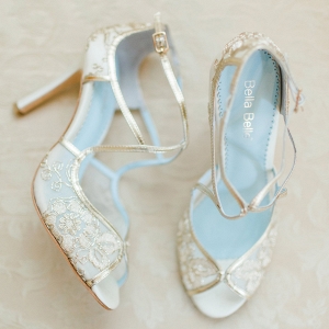 Gold Embroidered Lace Bridal Heels