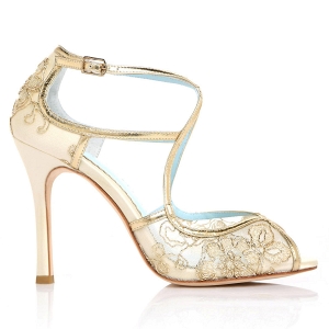 Gold Embroidered Lace Bridal Shoes
