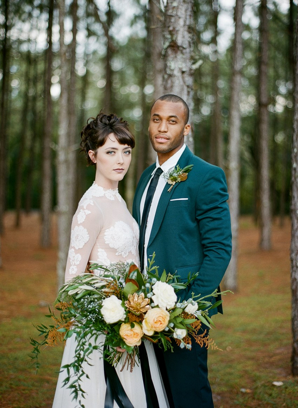 Woodland bride and groom