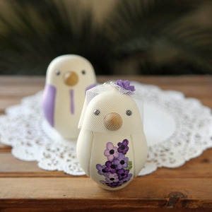 Hand-Painted Purple Love Birds Cake Toppers