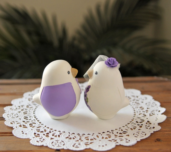 Hand-Painted Purple Love Birds Cake Toppers