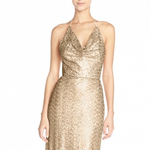 Amsale 'Honora' Draped Sequin Tulle Halter Gown