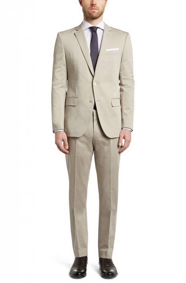 Hugo Boss Slim Fit, Stretch Cotton Suit in Stone