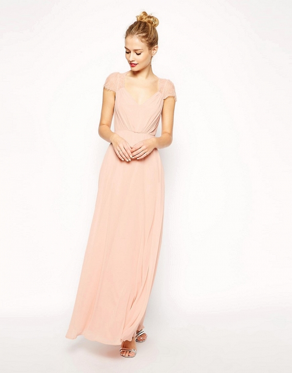 'Kate' Blush Lace Maxi Bridesmaid Dress
