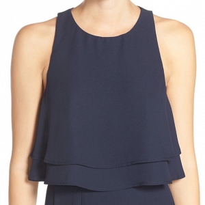 'King' Tiered Chiffon Crop Top in Navy
