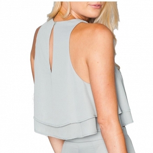 'King' Tiered Chiffon Crop Top in Silver Sage