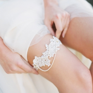 Lace, Pearl and Crystal Wedding Garter - Style 9615 by Melinda Rose Design | As seen on @aislesociety