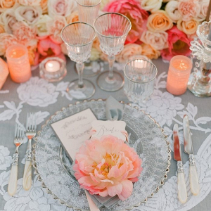 Coral and pink wedding place setting