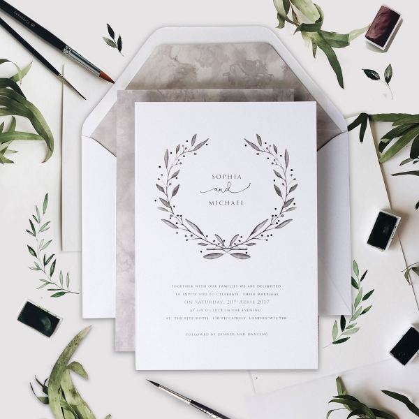 Marble Grey with Silver Foil Watercolor Wedding Stationery
