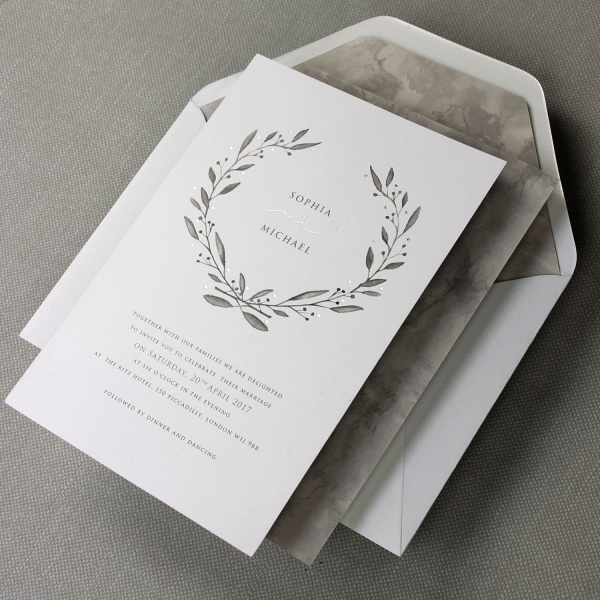 Marble & Silver Foil Watercolor Wedding Stationery Suite