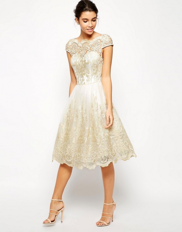 Lace Illusion Neckline Bridesmaid Dress