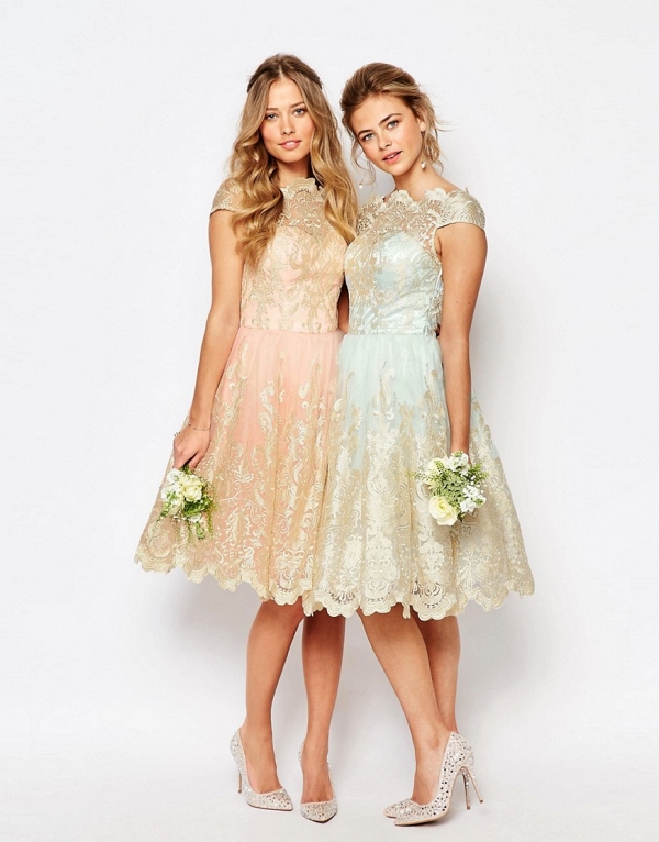 Mint & Peach Lace Midi Bridesmaid Dress