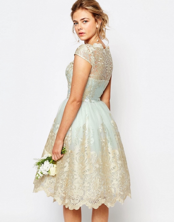 Mint Lace Midi Bridesmaid Dress