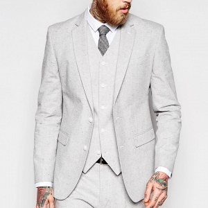 Light Gray Modern Slim-Fit 3 Piece Suit Jacket