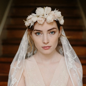 Heart & Soul Bridal Flower Crown with Chantilly Lace Veil from Erica Elizabeth Designs