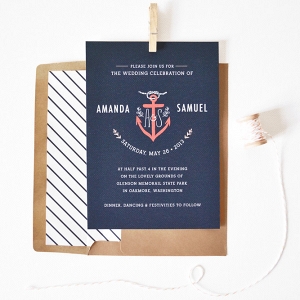 Nautical Anchor Wedding Invite with Kraft Paper Envelope