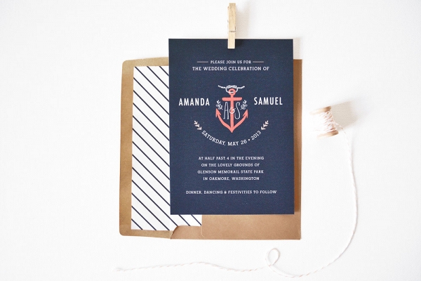 Nautical Anchor Wedding Invite with Kraft Paper Envelope