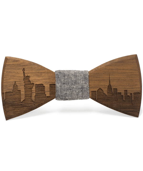 Wood Engraved NYC Sky Line Bow Tie