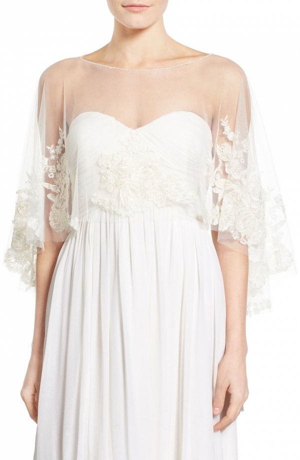'Ophelia' Embroidered Tulle Bridal Cape