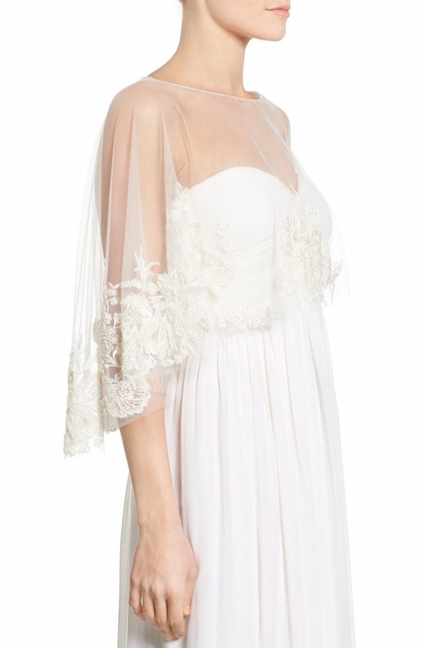'Ophelia' Embroidered Tulle Bridal Capelet