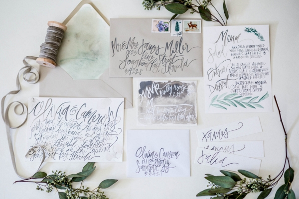 Organic Watercolor Calligraphy Wedding Stationery Suite