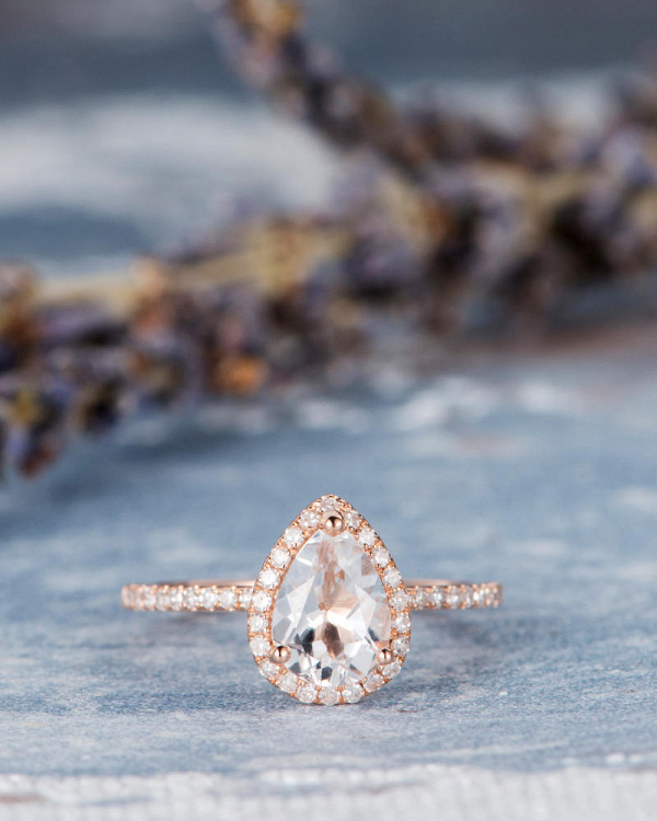 Pear Shaped Topaz Halo Engagement Ring