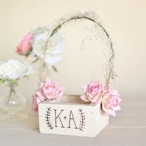 Personalized Rustic Chic Flower Girl Basket with Paper Roses