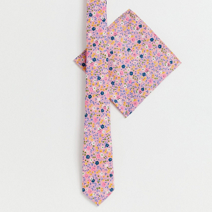 Slim Tie & Pocket Square in Pink Ditsy