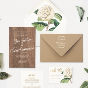 Wood Wedding Invitation & Kraft Paper Envelope