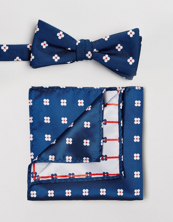 Red, White & Blue Floral Bow Tie & Pocket Square