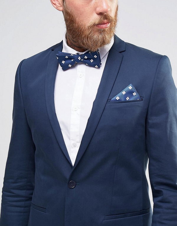 Red, White & Blue Floral Bow Tie & Pocket Square
