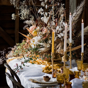 Organic fall tablescape with dried flowers